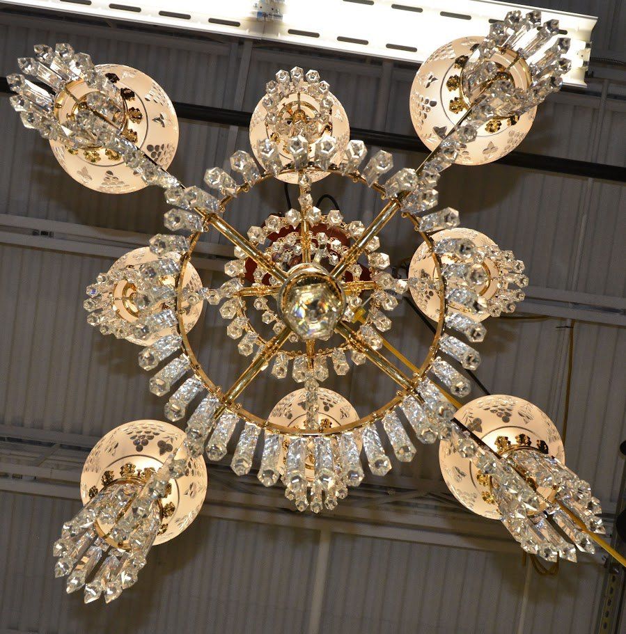 Schonbek custom chandeliers, finished chandelier from below
