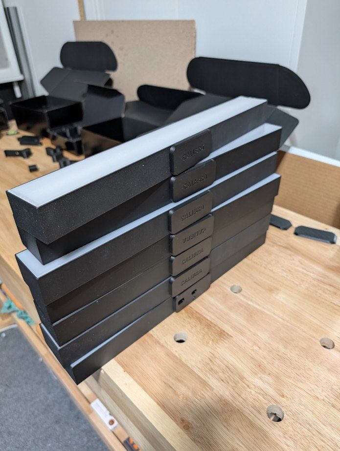 Calibra AI desk light, light bar housings ready for assembly
