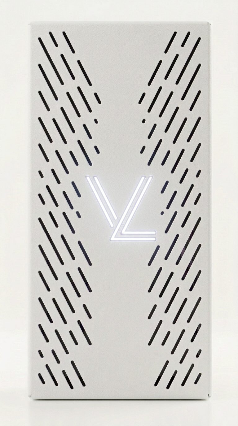 Veil Labs Cable Cloak render with the backlit VL logo