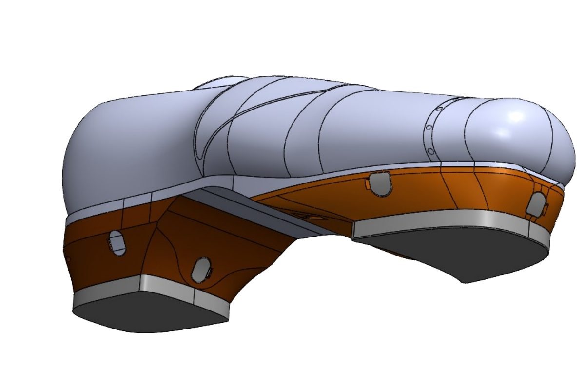 CAD model of the tap shoe with a removable heel and toe plate