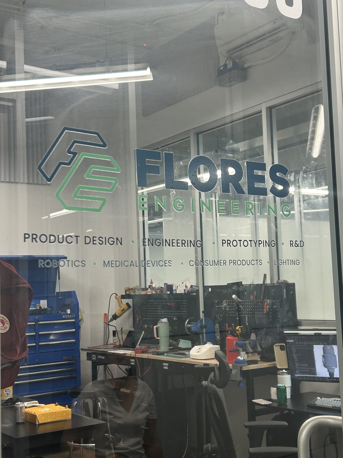 Flores Engineering suite 430 door with the lab behind it