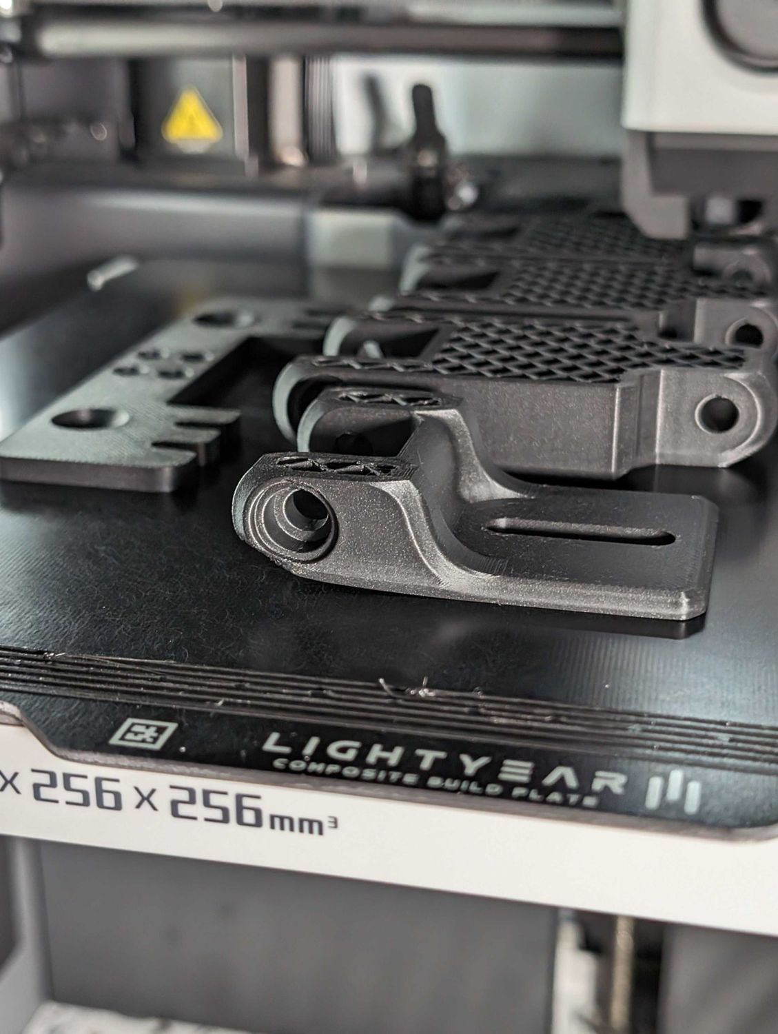 Calibra AI desk light, printed prototype parts on the build plate