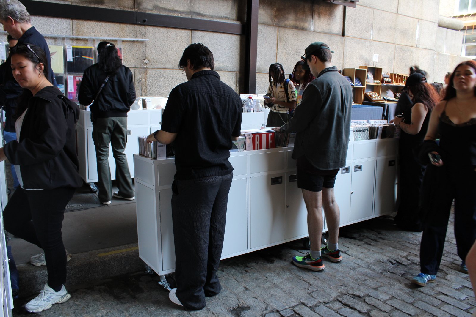 Needle to Wax record carts stocked and in use at a vinyl market