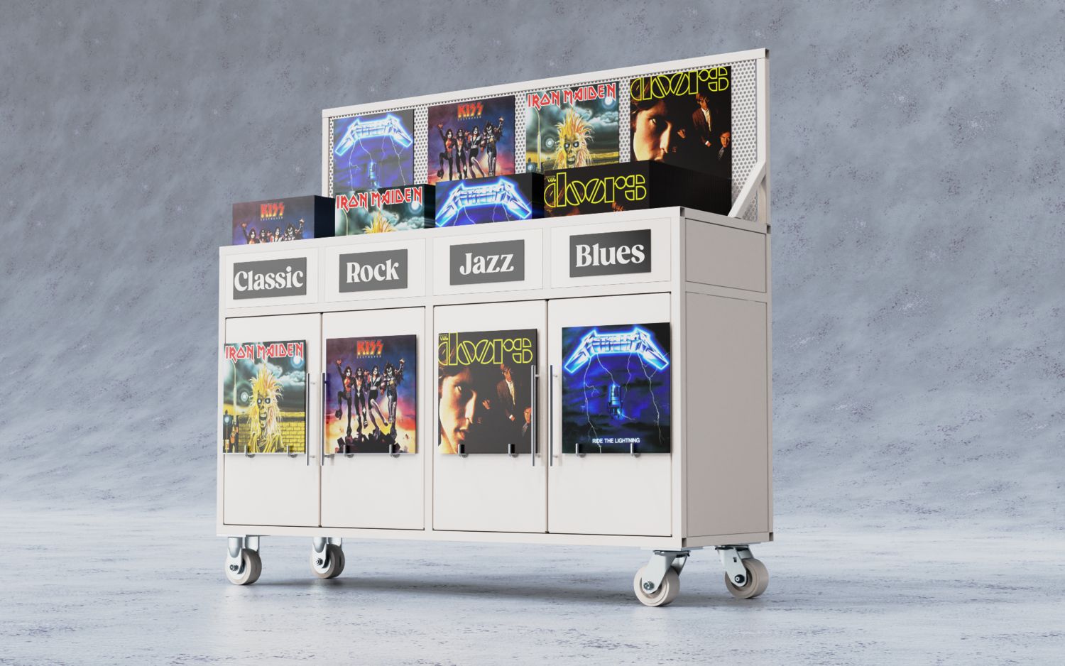 Needle to Wax vinyl cart V2, display front, angled view