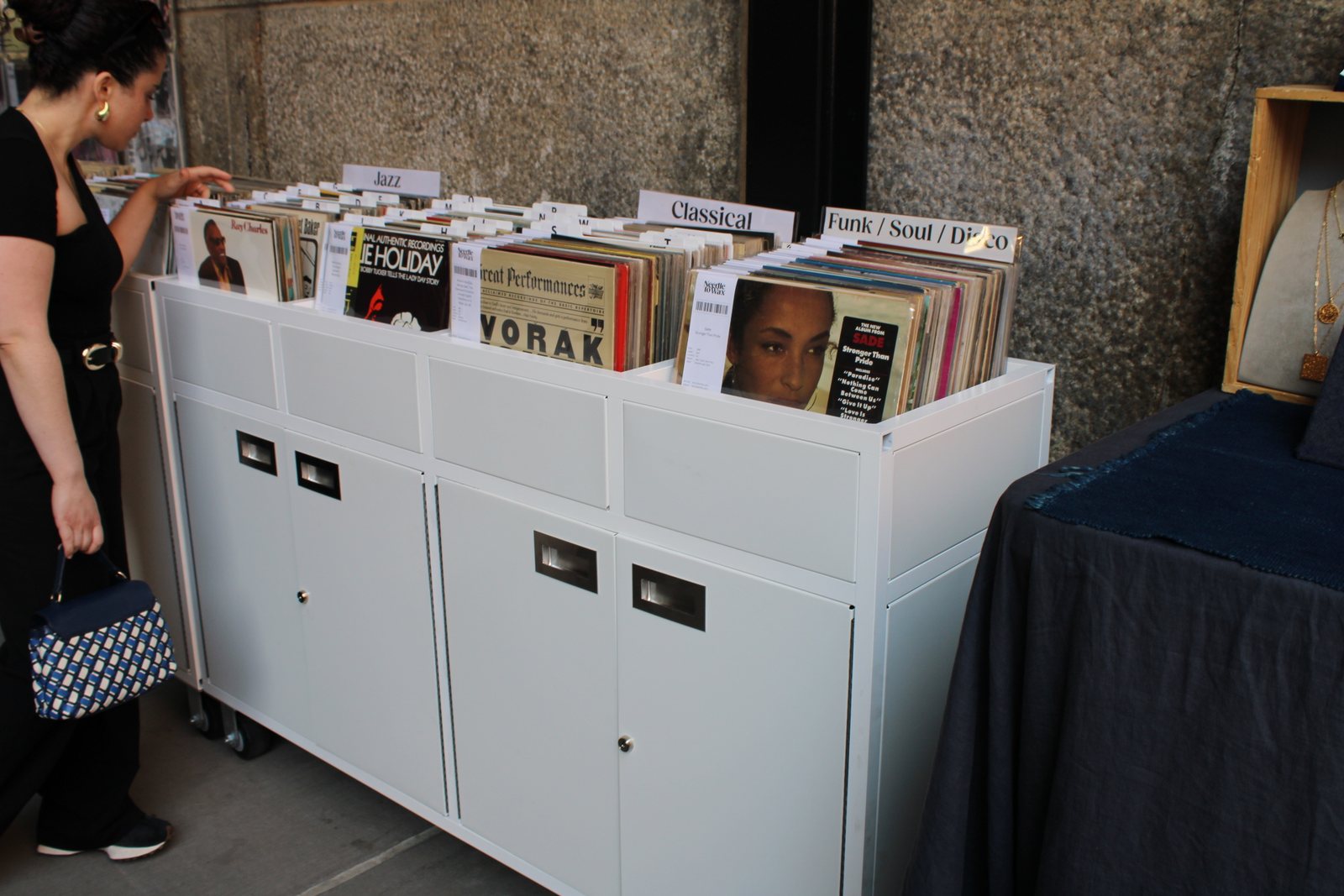 Needle to Wax vinyl cart V2, carts lined up and stocked