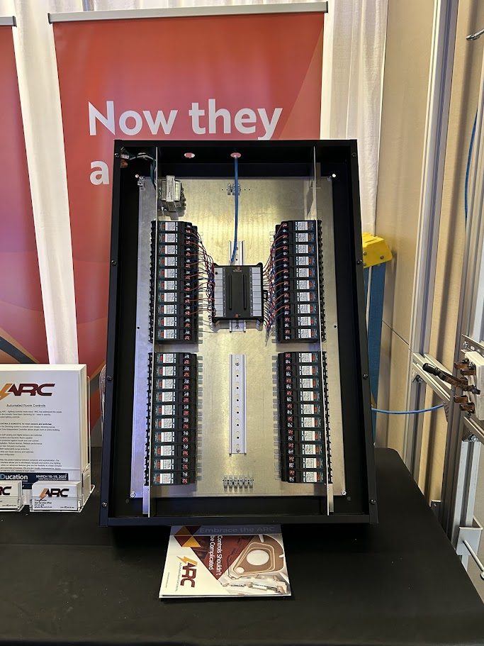 ARC Lighting control panel with our enclosures on display at a trade show