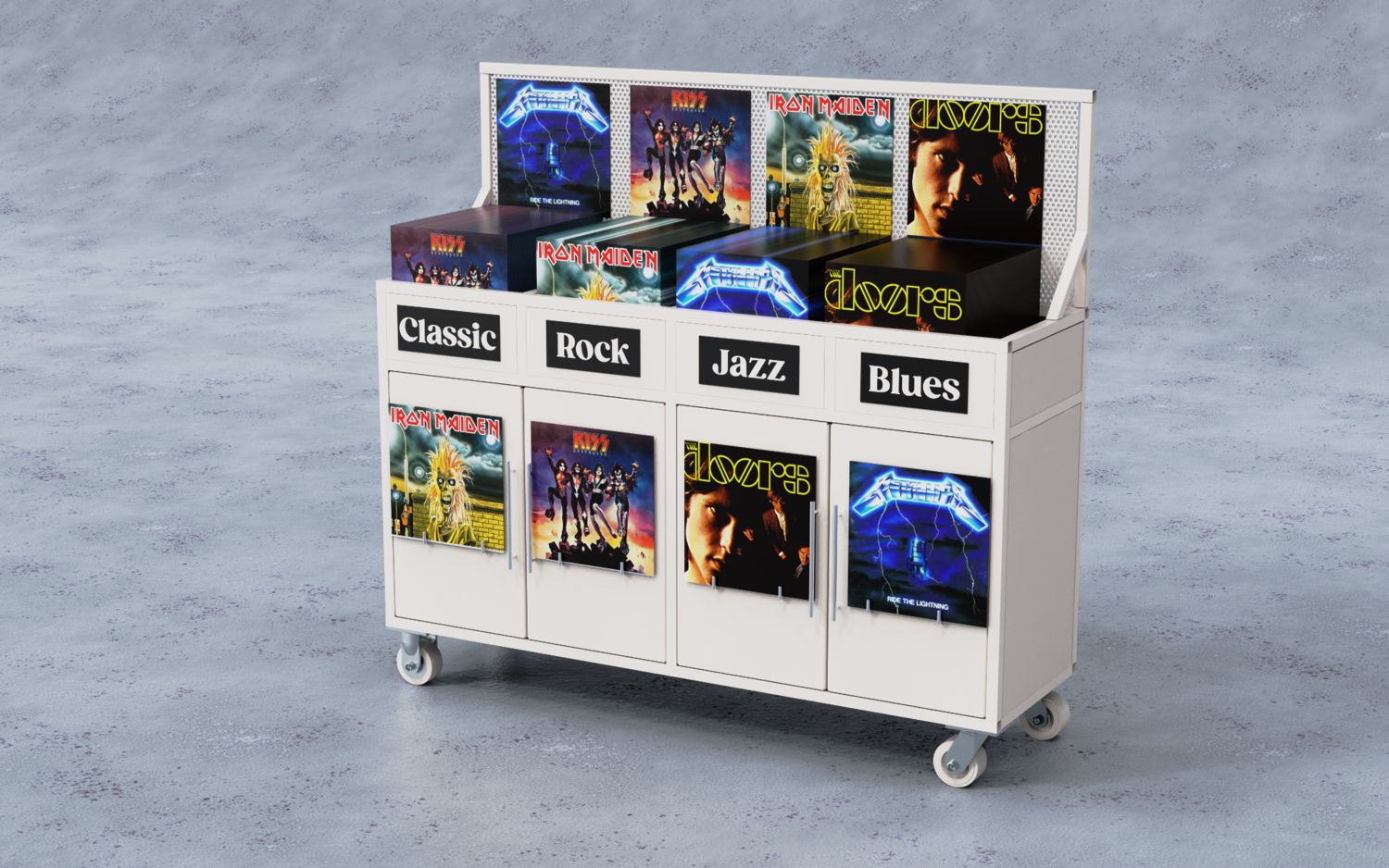 Needle to Wax vinyl cart V2, cart with records on display