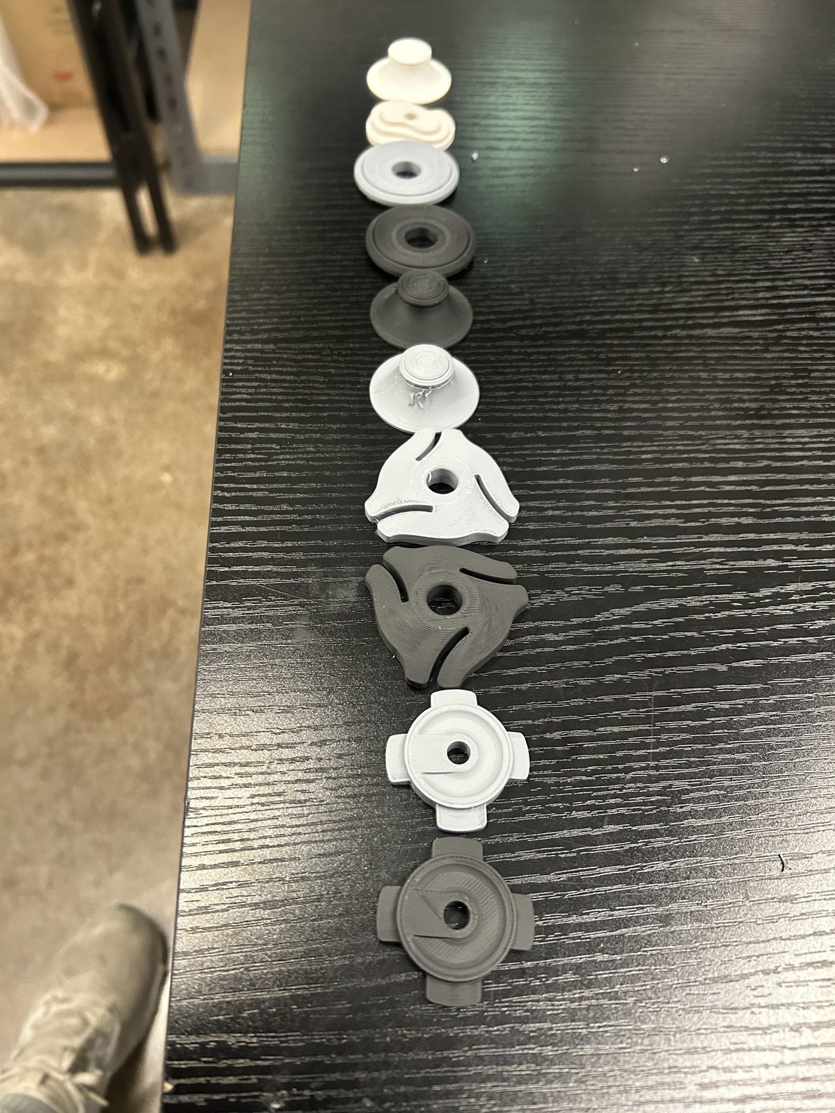 Printed 45 rpm record adapters in several styles