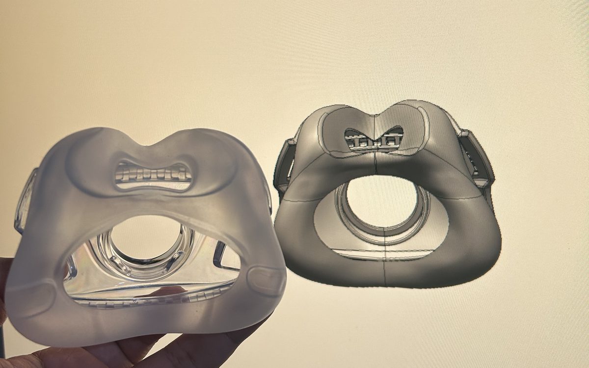 3D printed oxygen mask prototypes, medical device engineering